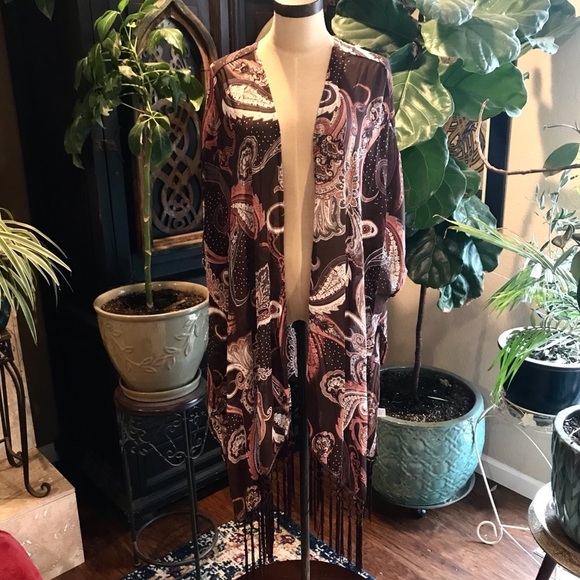 Candence Paisley kimono cardigan tassel coverup - Picture 3 of 8